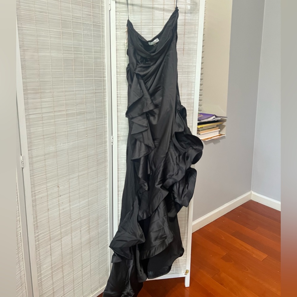 Black Ruffled Asymmetrical Dress - Picture 3 of 3